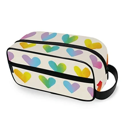 Image of Moyyo Rainbow Hearts Wash Bag Travel Toiletry Portable Hanging Cosmetic for Women Men Kids Girls Boys