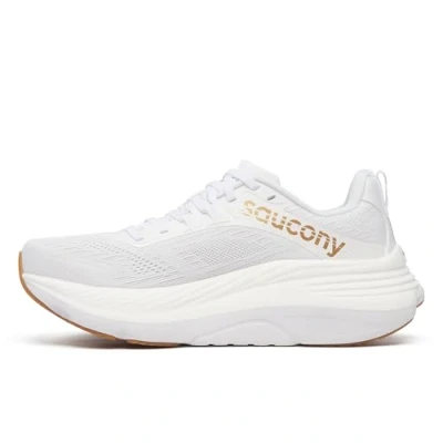 Image of Saucony Hurricane 24 Road running shoes, Women&#039;s, Size: 8.5, White/gold Textile/synthetics