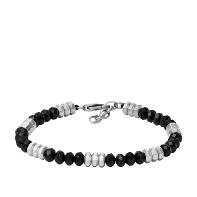 Image of Fossil Men&#039;s All Stacked Up Black Agate Beaded Bracelet, JF04602040