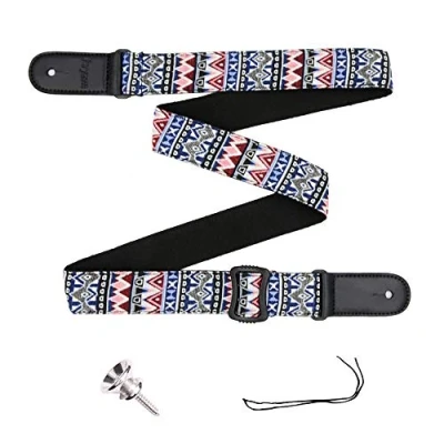 Image of Rayzm Ukulele Strap, Bohemian Style Knitting Cotton Belt for or Small Size Guitar, 4 cm Wide, Adjustable Length