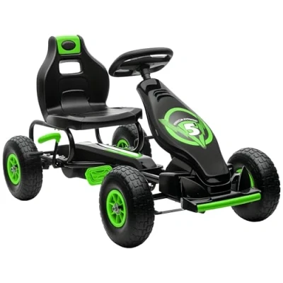 Image of HOMCOM Children Pedal Go Kart, Raving Kart with Adjustable Seat, Inflatable Tyres, Shock Aborb, Handbrake, for Ages 5 12 Years Green