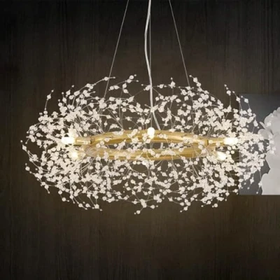 Image of EFPD Gold Crystal Chandelier Fireworks, Modern Round Light Fixture Dining Room Bedroom Living Entry Wardrobe Bathroom Kitchen