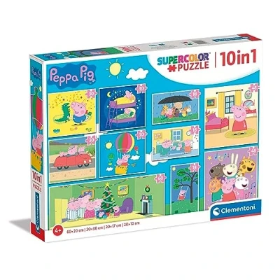 Image of Clementoni 20271 Supercolor Puzzle 10 In 1 Peppa Pig (3x18, 4x30, 2x48 and 1x60 Pieces) Jigsaw For Kids Age 4