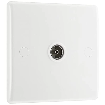 Image of British General BG Electrical 860 Single Co Axial Socket, White Moulded, Round Edge