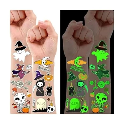 Image of Leesgel Halloween Party Bag Fillers, 10 Sheets Luminous Temporary Tattoos for Kids Decorations, Game Accessories Stuff Stickers Supplies Favours