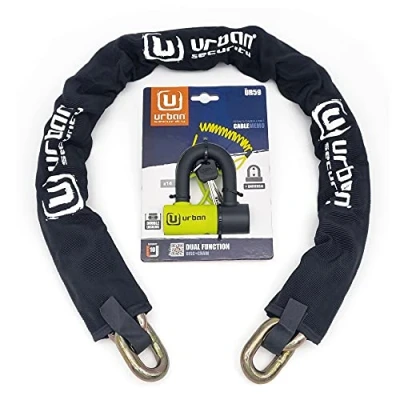 Image of Urban UR59K150 Anti Theft Motorcycle Hardened Steel Chain 13.5 mm with Solid Mini U Lock 14 mm, 150 cm, Black/Yellow