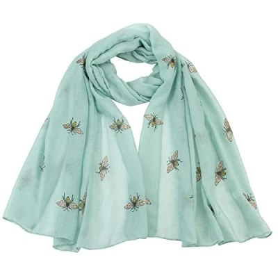 Image of Women&#039;s Glitter Bumble Bee Print Ladies Scarf Lightweight Fashion Wrap (Mint)