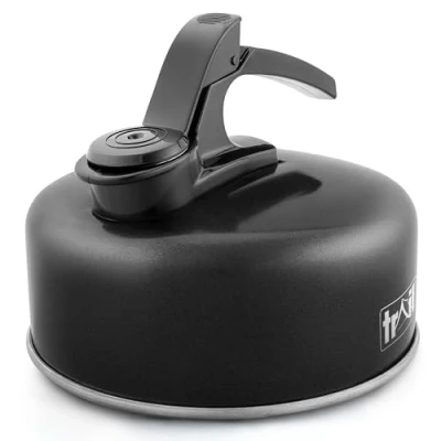 Image of Trail 1L Whistling Kettle, Lightweight Durable Aluminium, Rust Resistant, Easy Pour Whistle Spout, Heat Resistant Handle, Fast Boil Stove Top Travel Outdoor Hiking Backpacking, 0.2kg (Black)