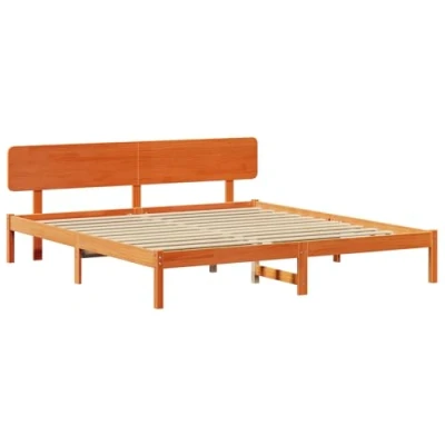 Image of vidaXL Bed Frame with Headboard Wax Brown 180x200 cm Solid Pine Wood