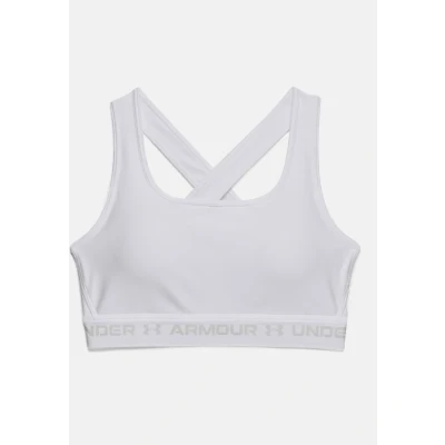 Image of Under Armour Women UA Crossback Mid Bra, Comfortable and Long Wearing Sports Bra for Women, Running with Removable Cups White