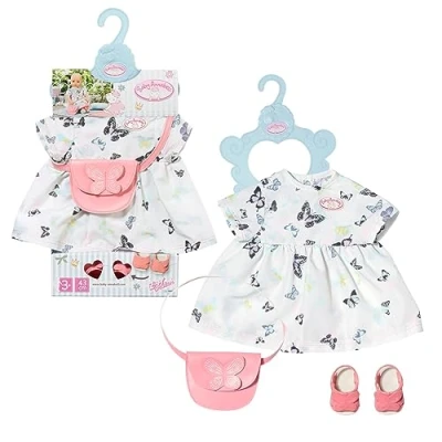 Image of Baby Annabell Deluxe Butterfly Dress to Fit 43cm Dolls Set Includes Beautiful Dress, Bag, Sandals and Clothes Hanger Suitable for Children Aged 3+ Years 706701 Multicolor