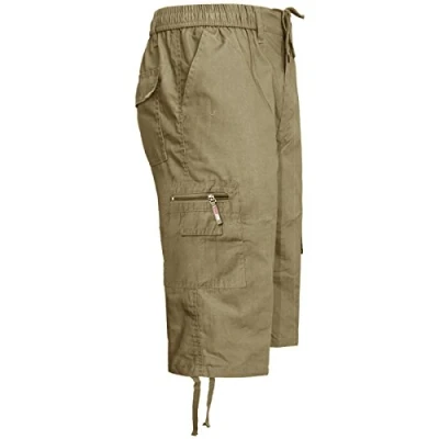 Image of MENS COTTON CARGO MULTI POCKET 3/4 SHORTS SMART M L XL XXL 3XL NEW COOL (medium 32 34 waist, BEIGE LIGHT KHAKI)