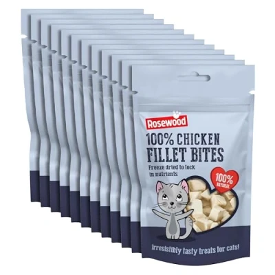 Image of Rosewood Freeze Dried Chicken Cat Treats, 100% Natural Fillet Bites, Grain Free, Healthy Snacks 15g (Case of 12 Packs)
