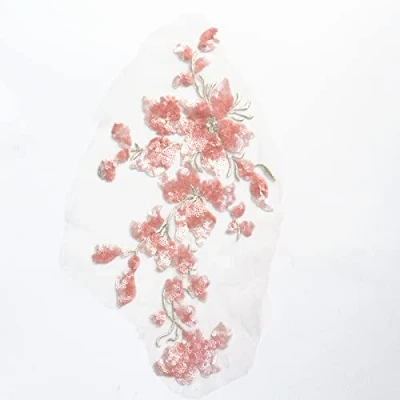 Image of SUNMOVE Embroidery Sequin Lace Applique Sewing Flower Fabric Collar Patch for Wedding Gown Dress Bridal DIY Crafts(Pink)