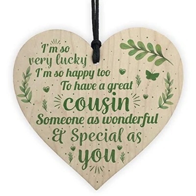 Image of RED OCEAN Handmade Special Cousin Gift Wooden Heart Plaque Birthday Friendship Family Keepsake