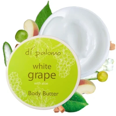 Image of Di Palomo White Grape &amp; Aloe Body Butter 200ml. Moisturiser Lotion. Shea with Skin Care. for Women Women. Vegan Gifts.