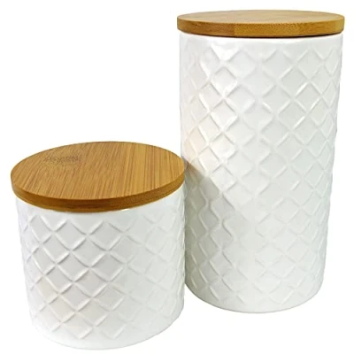 Image of Leaf UK Storage Jars Kitchen Canisters Ceramic with Lids, Light Cream, 18cm
