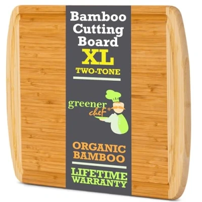 Image of Extra Large Organic Bamboo Chopping Board for Kitchen Best Wooden Cutting Boards with Juice Groove Carving Meat, Wood Butcher Block Vegetables and Serving Tray Cheese