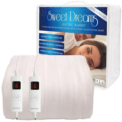 Image of Sweet Dreams Electric Blanket King Size Bed with Dual Controls 152 x 203 40cm Fully Fitted Heated Mattress Cover Underblanket Elasticated Skirt Overheat Protection