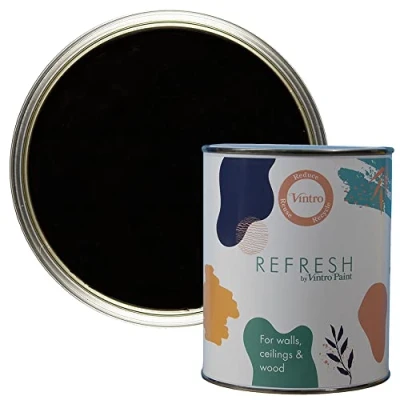 Image of Vintro Paint Refresh Black Matt Finish for Furniture, Walls, or Wood, Interior Use 1 Litre (Black)