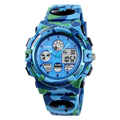 Image of Kids Outdoor Sport Watch Waterproof Swimming Led Digital Watches with Alarm Back Light for Boys Girl (Camouflage Blue)