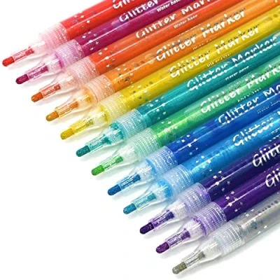 Image of TWOHANDS Glitter Markers,Drawing Pens,Metallic Markers,Sparkle Pens Water Based,12 Colors,Great for Paper,Posters,Greeting and Gift Cards 20017