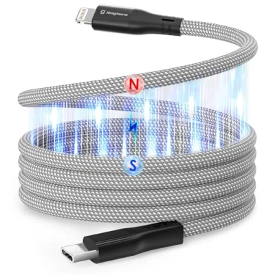 Image of Magtame Magnetic USB C to Lightning Cable Coiled, 1M MFi Certified iPhone Fast Charging, Braided Type for 14 13 12 11 Pro Max XR XS X 8 Plus SE