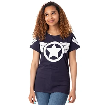 Image of Captain America Super Soldier Women&#039;s Navy White T Shirt