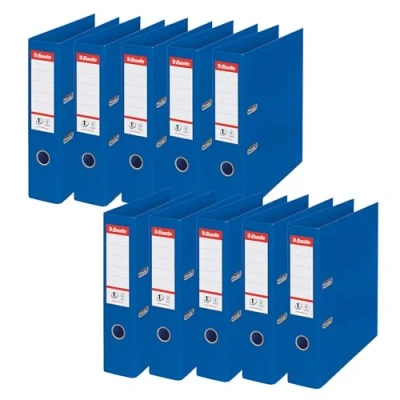 Image of Esselte, A4 Lever Arch File, 75 mm Spine, 500 sheets Capacity, PP, Plastic Cover, No. 1 Mechanism, Files &amp; Folders, Blue, Pack 10, 628543