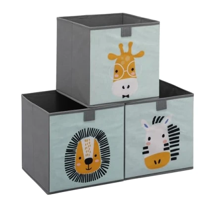 Image of Navaris Kids Storage Cubes Set of 3 Fabric Foldable Boxes Children&#039;s Organiser Cube for Bedroom Unit or Chests Box Toy Book Car Toys Nursery Mint