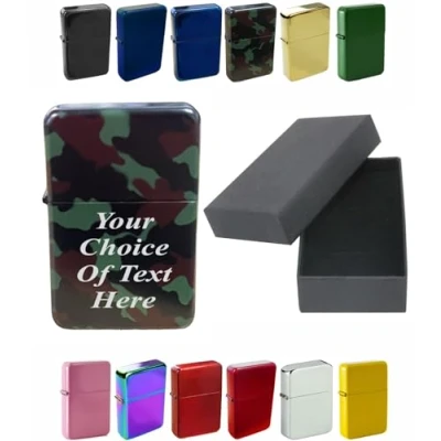 Image of Personalised Engraved Lighter for Birthday, Fathers Day, Anniversary, Choice of Colours With Luxury Gift Box Packaging (Camouflage)