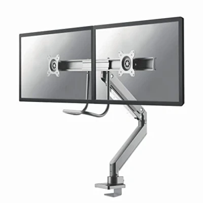 Image of Newstar Neomounts by Select NM D775DXSILVER Full Motion Dual Desk Mount (Clamp &amp; Grommet) with Crossbar and Handle for Two 10 32&quot; Monitor Screens,