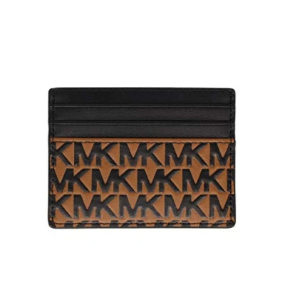 Image of Michael Kors Harrison Black Leather Card Case, Black/Luggage, One Size, Classic, Taille Unique, Classic