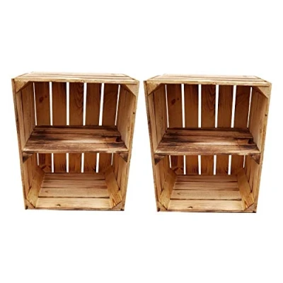 Image of Wooden Crates Flamed 50 x 40 30cm with Shelves for Dekoration Shoe or Wine Rack Storage Container (2 short)