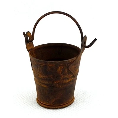Image of Melody Jane Dolls House Miniature 1:12 Accessory Aged Rusty Coloured Old Metal Tin Bucket
