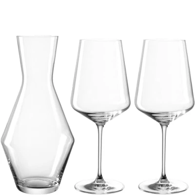 Image of Leonardo Puccini 069528 White Wine Set of 3 Glasses with Glass Carafe Dishwasher Safe Goblet 560 ml and 1400