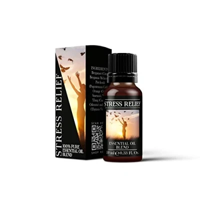 Image of Mystix London Stress Relief Pure &amp; Natural Essential Oil Blend 10ml for Diffusers, Aromatherapy Massage Blends Perfect as a Gift Vegan, GMO Free