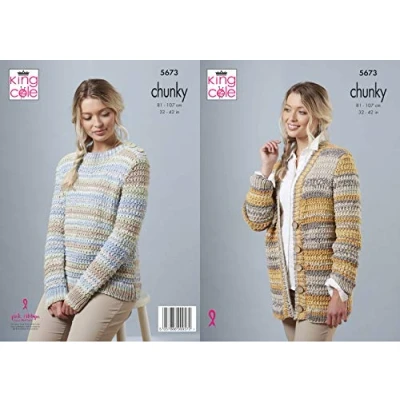 Image of King Cole Knitting Pattern in Chunky Sweater &amp; Cardigan 5673