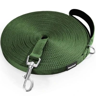 Image of HAPPY HACHI Dog Training Lead 15m/50ft, Long Line Nylon Leash for Small Medium Large Dogs Puppy Pets Recall Training, Obedience Tracking, Backyard, Green