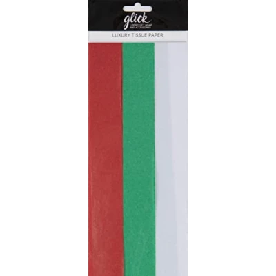 Image of Glick Tissue Paper Pack, Red Green White, for, Gift Wrapping, Xmas TPMX02, Multi