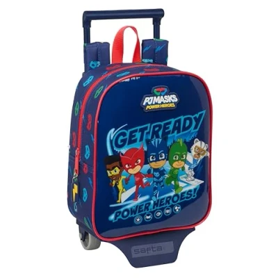 Image of Safta PJMASKS READY Nursery Backpack with Trolley, Ideal for Children of Different Ages, Comfortable and Versatile, Quality Resistance, 22 x 10 27 cm, Navy Blue, navy, Estándar, Casual