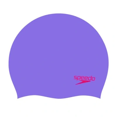Image of Speedo Children&#039;s Junior Plain Moulded Silicone SwiMing Cap Swim ESentials Hair Protection, Purple/Red, One Size