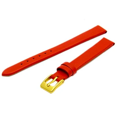 Image of Fine Calf Leather Watch Strap Band 14mm Extra Long XL Red with Gilt (Gold Colour) Buckle. Free Spring Bars (Watch Pins)