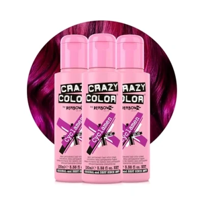 Image of Crazy Color Vibrant Cyclamen Semi Permanent Trio Hair Dye. Highly Pigmented Cerise Conditioning &amp; Oil Nourishing Vegan Formula No Bleach or Ammonia 300ml