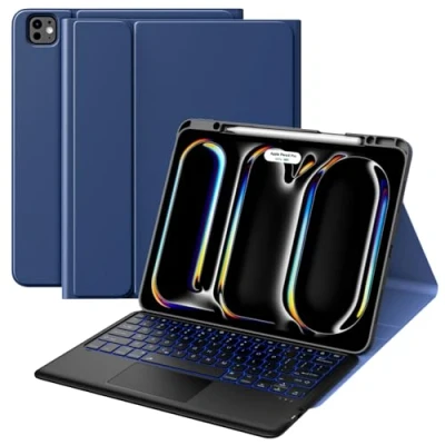 Image of MoKo for NEW iPad Pro 13 Inch Case with Keyboard 2024 Released, Built in Pencil Holder, Detachable Bluetooth Backlit &amp; Touchpad, Navy Blue