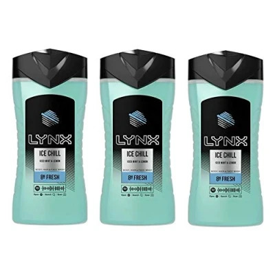 Image of Lynx Ice Chill Mens Gents Body Face Hair Shower Gel 250 ml 3 Pack