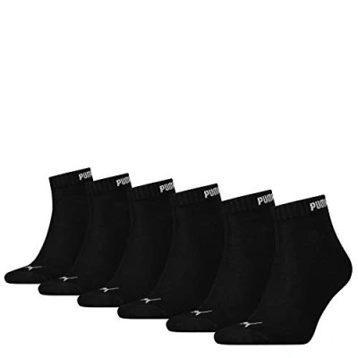 Image of PUMA 6 Pairs Unisex Quarter Trainer Sports Socks Black 2 1/2 5 (35 38)