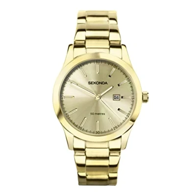 Image of Sekonda Colour Pop Ladies 34mm Quartz Watch in Champagne with Analogue Date Display, and Gold Stainless Steel Strap 40428.