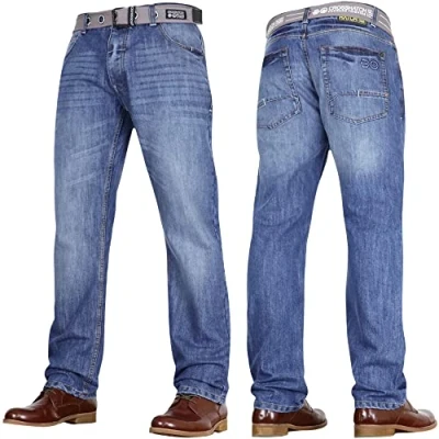 Image of Mens &#039;Frinced&#039; Classic Straight Leg Stretch Jeans Fashion Regular Fit Stylish Branded Denim by JeanBase Midwash (Non Stretch) 40W X 32L