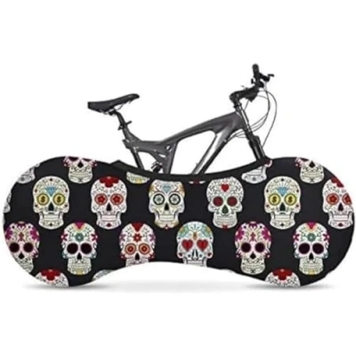 Image of Velo Sock Bicycle Indoor Cover for Storage and Transportation, Stretchy Dirt Proof Fabric, Bike Travel Protection Skulls